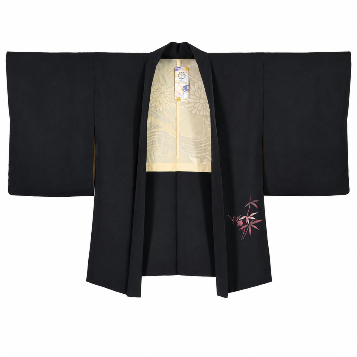 Veste Haori Vintage en Soie – Kimono Japonais Authentique – Fleurs de Prunier et Bambou