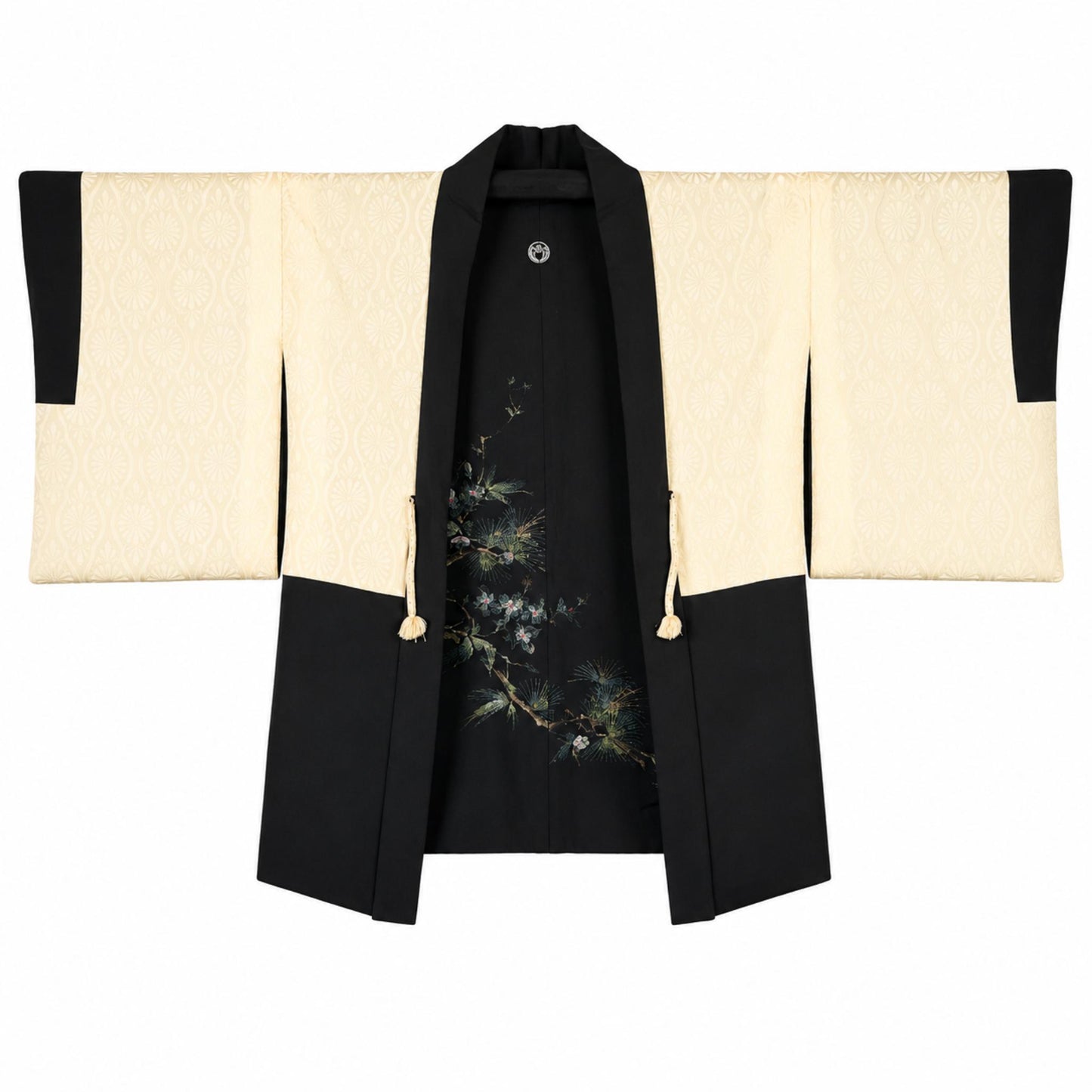 Vintage Japanese Silk Haori Jacket - Authentic Kimono Robe [Striped Rose]