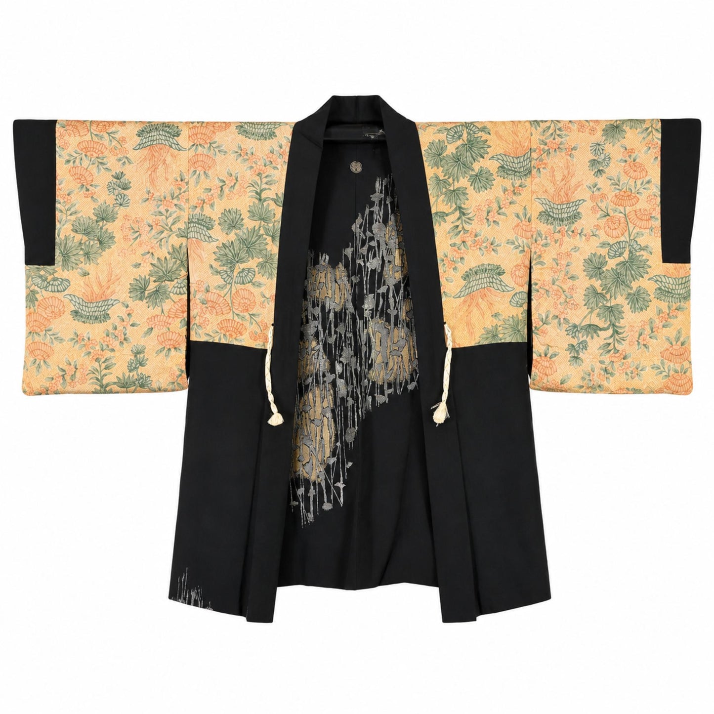 Vintage Japanese Silk Haori Jacket - Authentic Kimono Robe [Striped Rose]