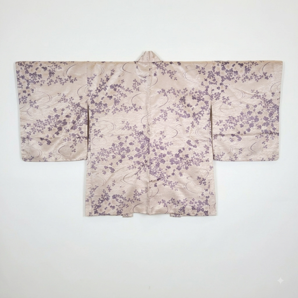 Vintage Japanese Silk Haori Jacket - Authentic Kimono Robe [Striped Rose]