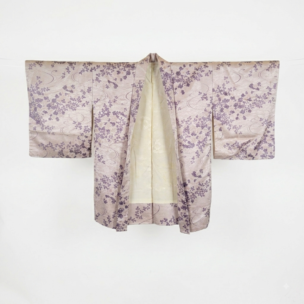 Vintage Japanese Silk Haori Jacket - Authentic Kimono Robe [Striped Rose]