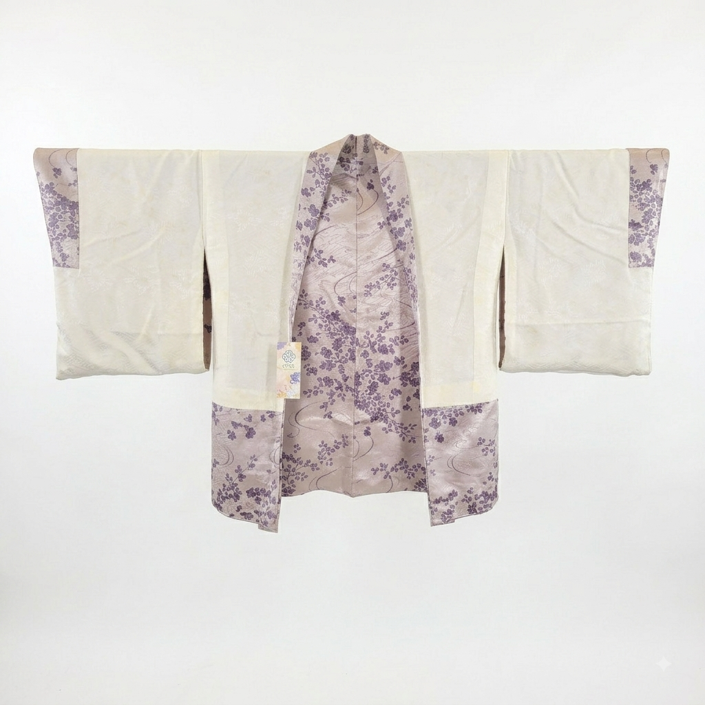 Vintage Japanese Silk Haori Jacket - Authentic Kimono Robe [Striped Rose]