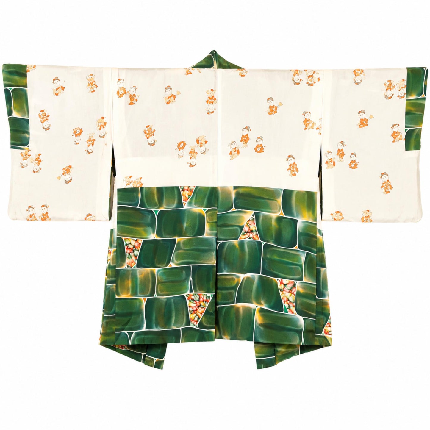 Veste Haori Vintage en Soie – Kimono Japonais Authentique – Mosaïque Émeraude