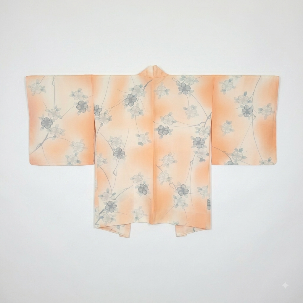 Vintage Japanese Silk Haori Jacket - Authentic Kimono Robe [Striped Rose]
