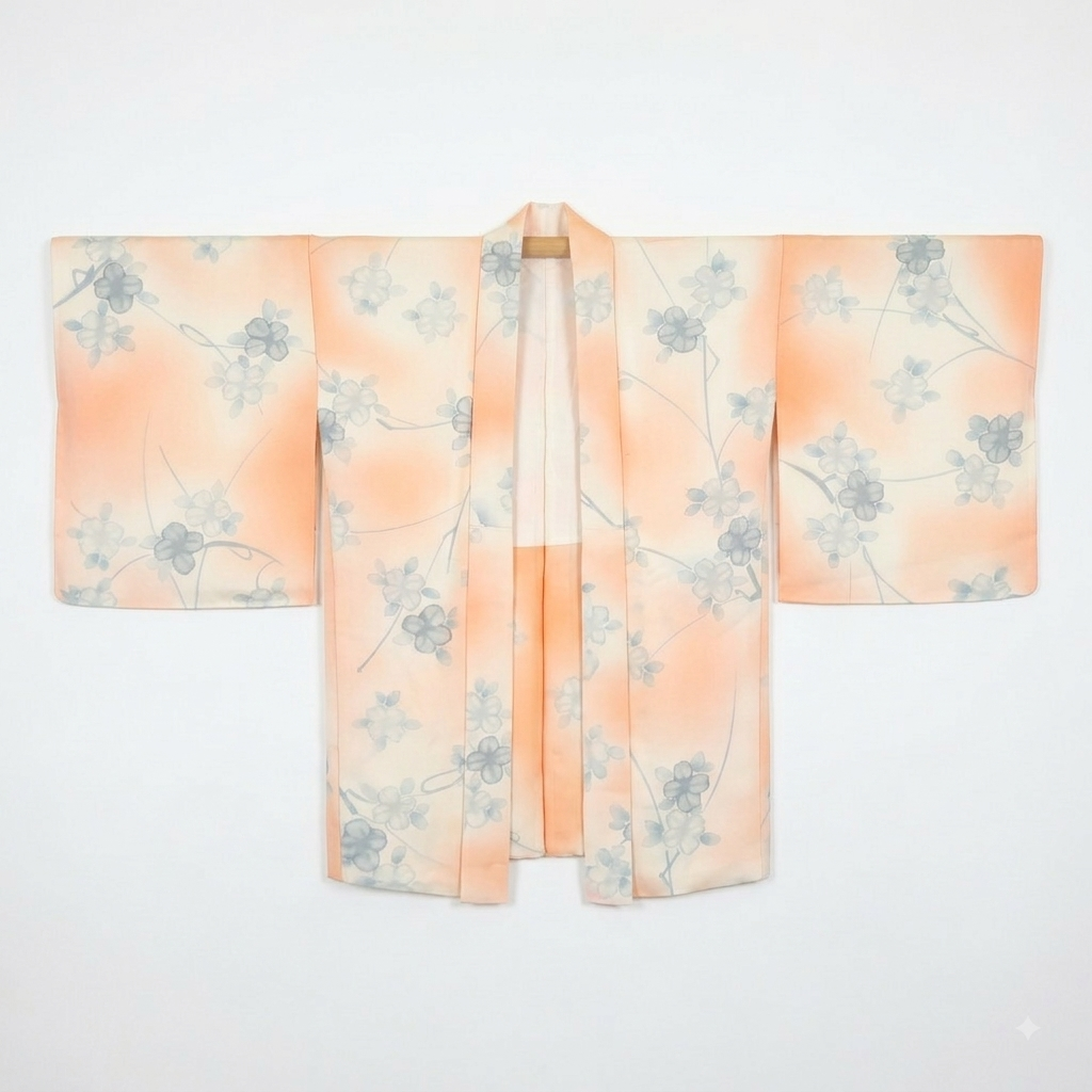 Vintage Japanese Silk Haori Jacket - Authentic Kimono Robe [Striped Rose]