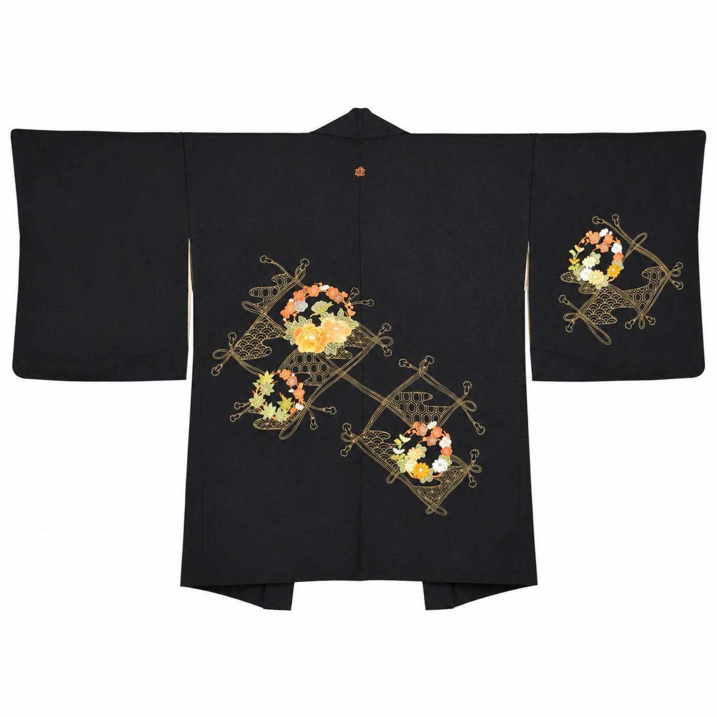 Veste Haori Vintage en Soie – Kimono Japonais Authentique – Pivoines et Fleurs de Prunier