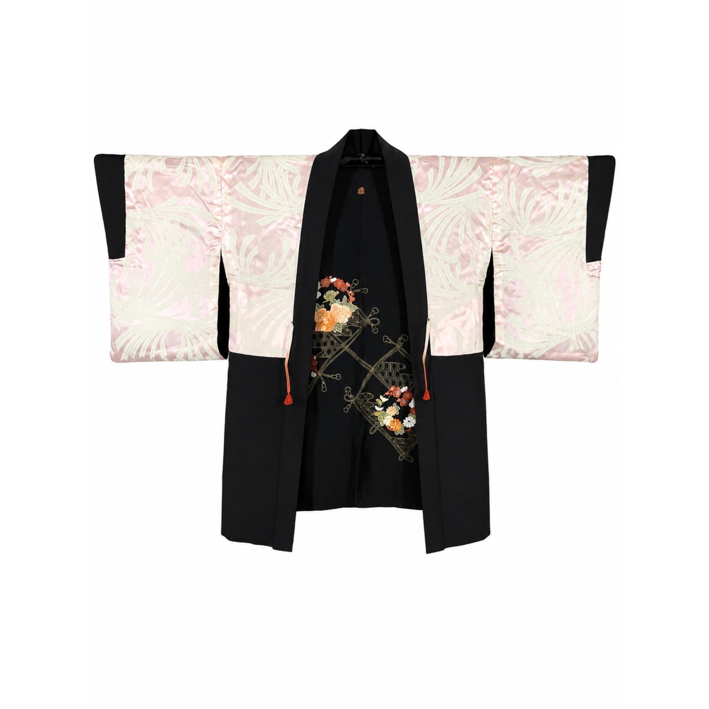 Veste Haori Vintage en Soie – Kimono Japonais Authentique – Pivoines et Fleurs de Prunier