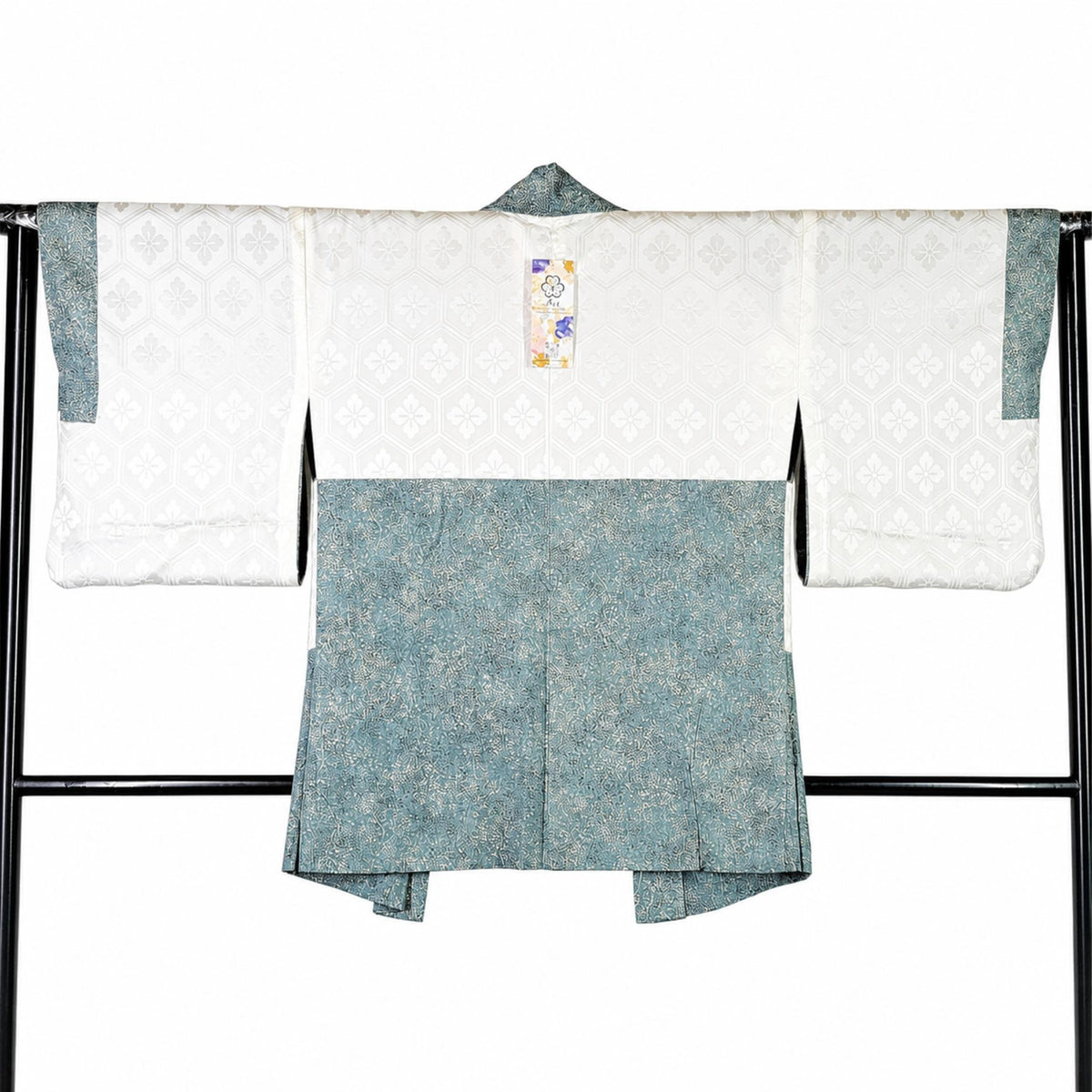 Veste Haori Vintage en Soie – Kimono Japonais Authentique – Fleurs Sauvages Bleu Ciel