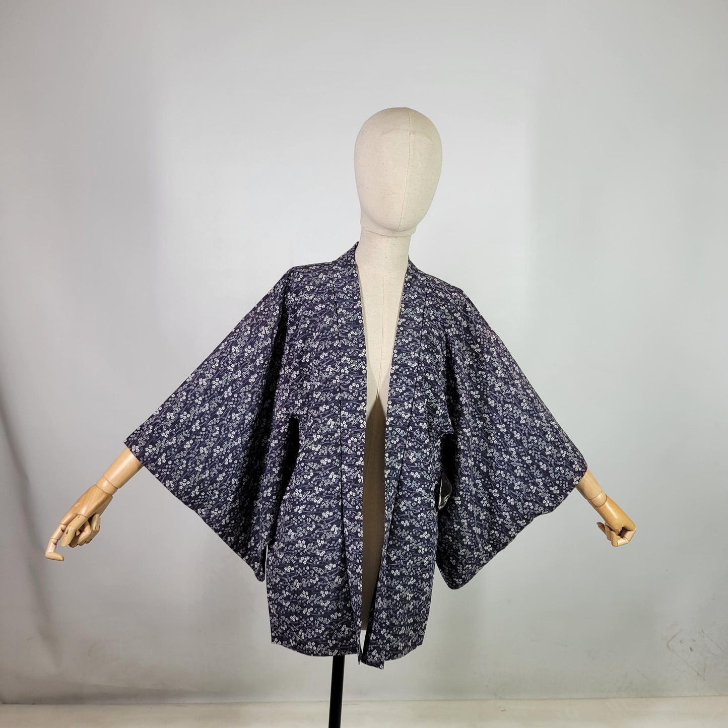 Vintage Japanese Silk Haori Jacket - Authentic Kimono Robe [Striped Rose]