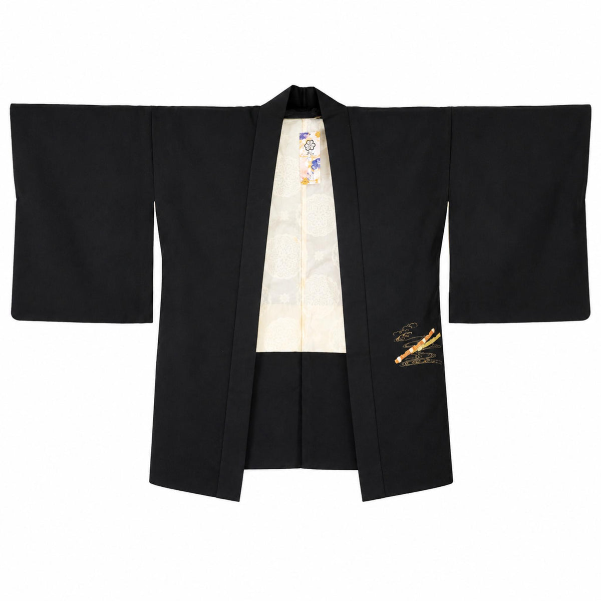 Veste Haori Vintage en Soie – Kimono Japonais Authentique – Goshoguruma et Fleurs de Prunier
