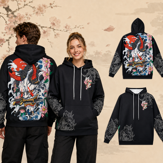 Hoodie broderie - Oni - Noir
