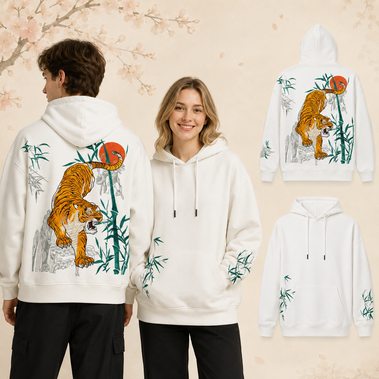 Hoodie broderie - Tigre - Blanc