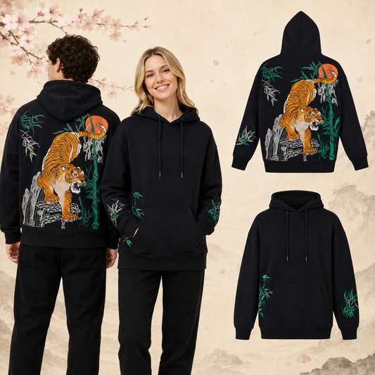 Hoodie broderie - Tigre - Noir