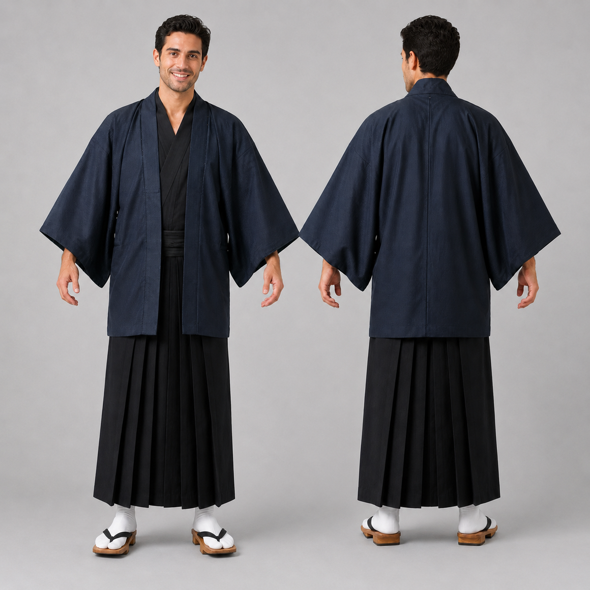 Veste Haori Traditionnelle pour Homme – Bleu Indigo Épuré et Tissage Texturé