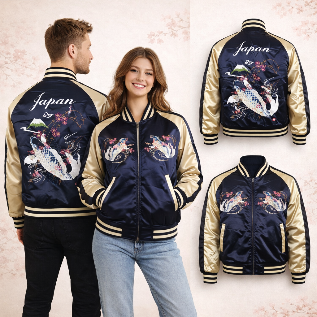 Sukajan Koi et Mont Fuji - Navy Non  rembourré