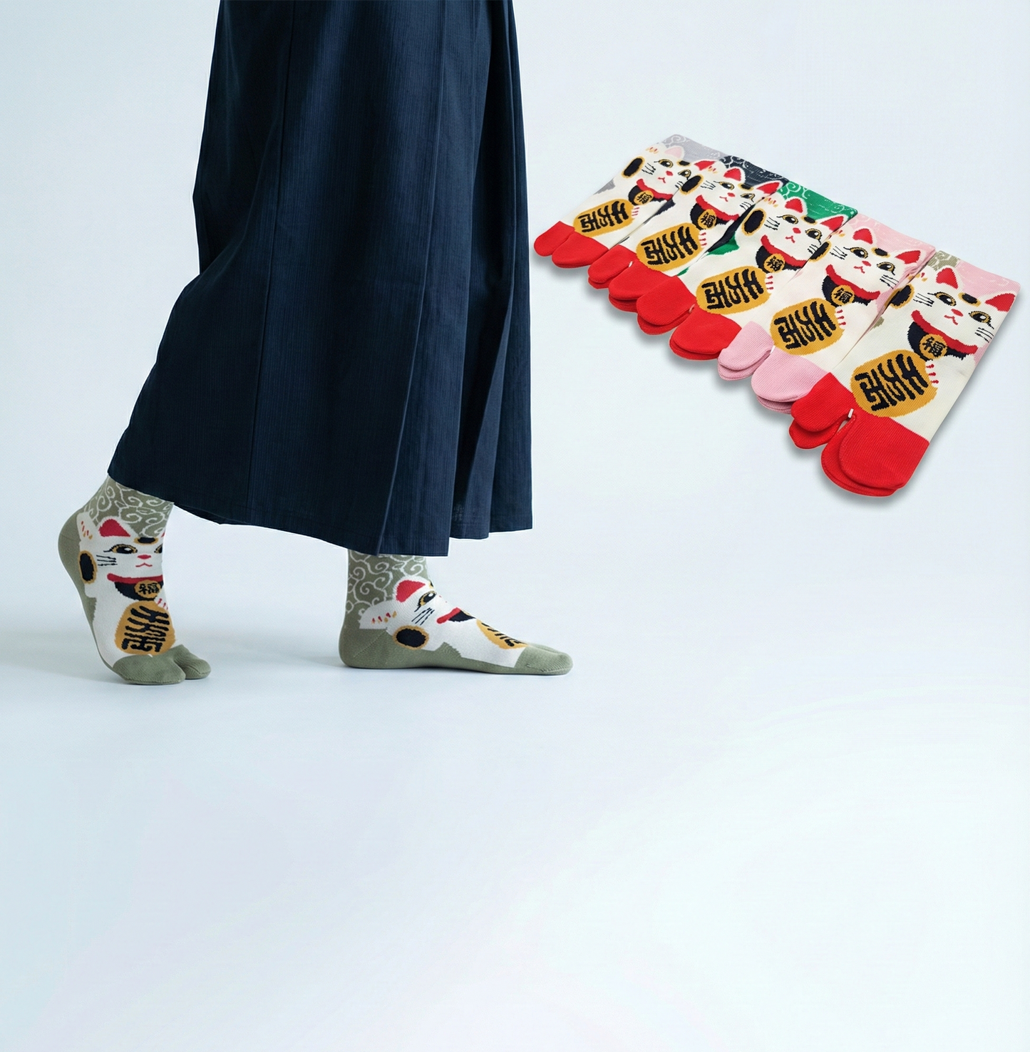 Chaussettes Japonaises Tabi en Coton - Maneki Neko Chat