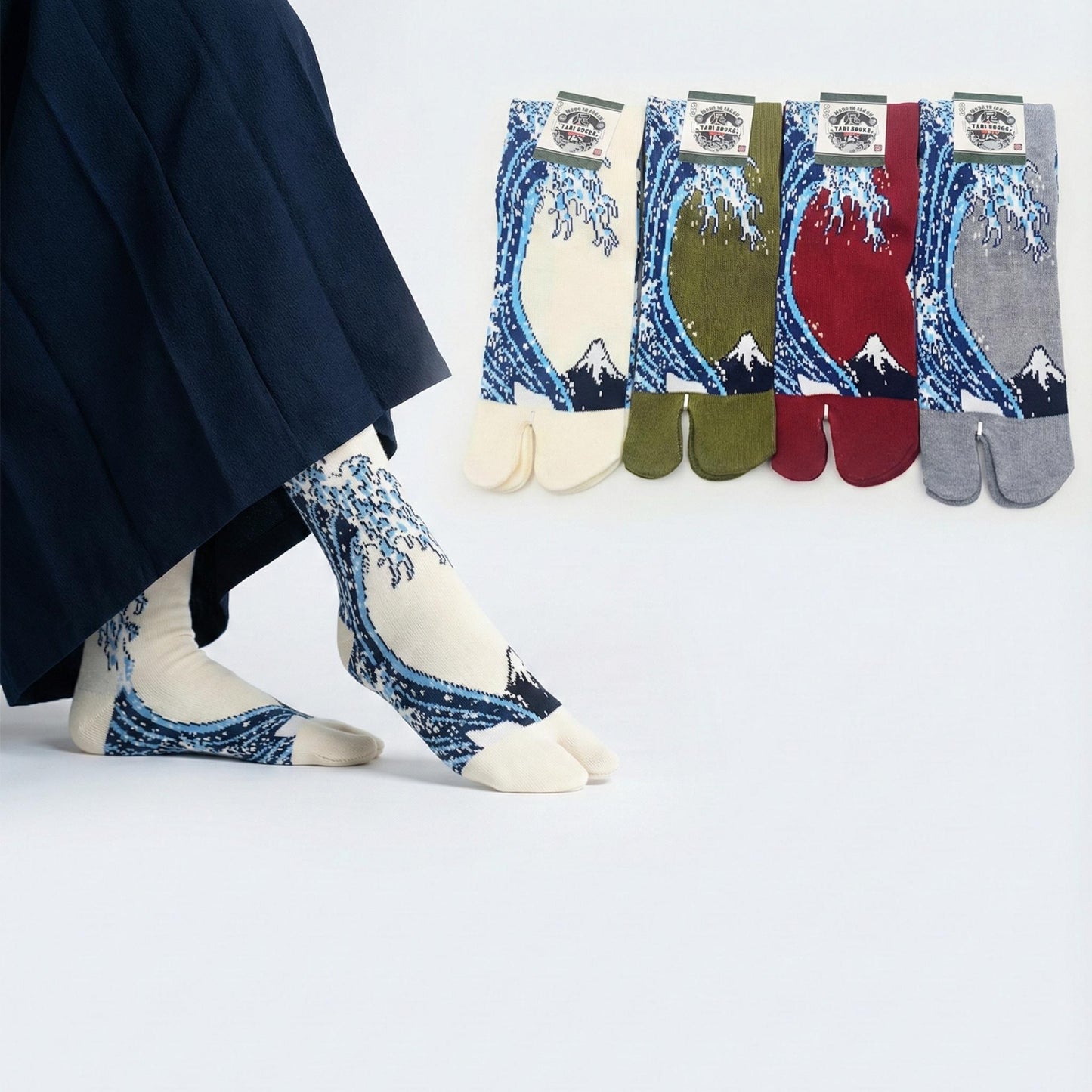 Chaussettes Japonaises Tabi en Coton - Hokusai Vague