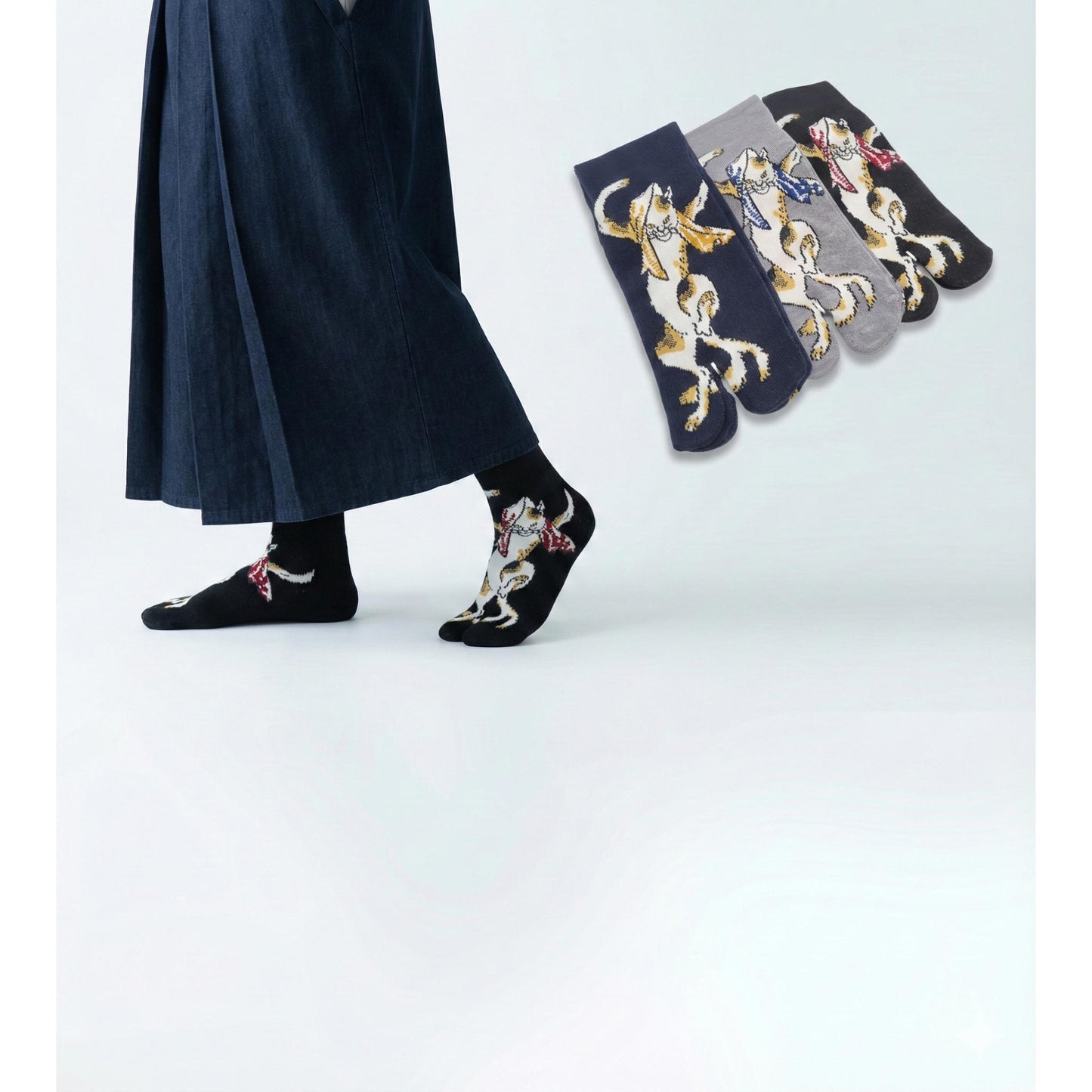 Chaussettes Japonaises Tabi en coton - Chat Dansant Taille Large