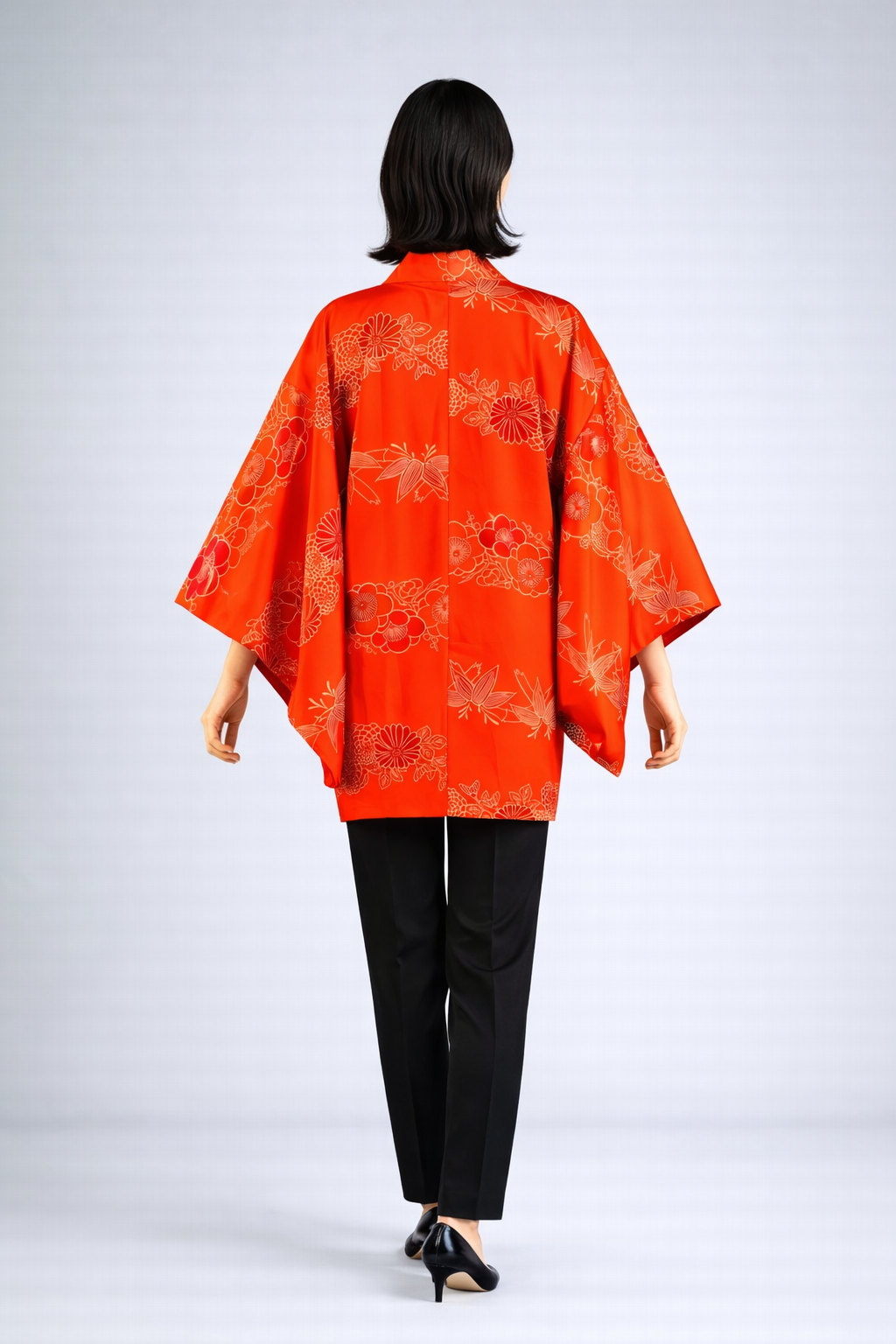 Vintage Japanese Silk Haori Jacket - Authentic Kimono Robe [Orange fleur de prunier]