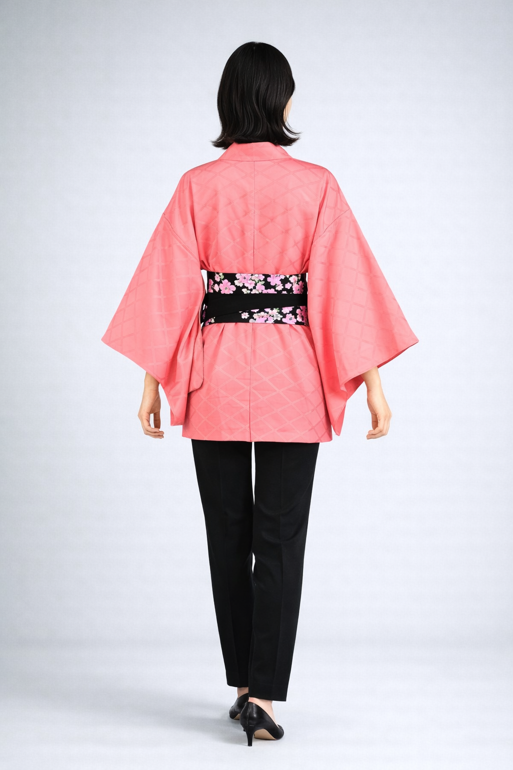 Vintage Japanese Silk Haori Jacket - Authentic Kimono Robe [Rose à rayures]