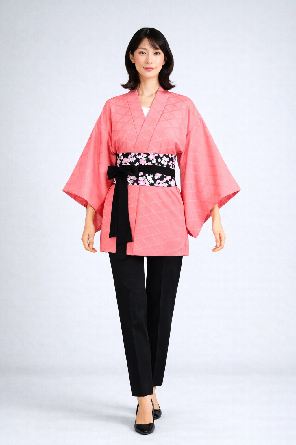Vintage Japanese Silk Haori Jacket - Authentic Kimono Robe [Rose à rayures]