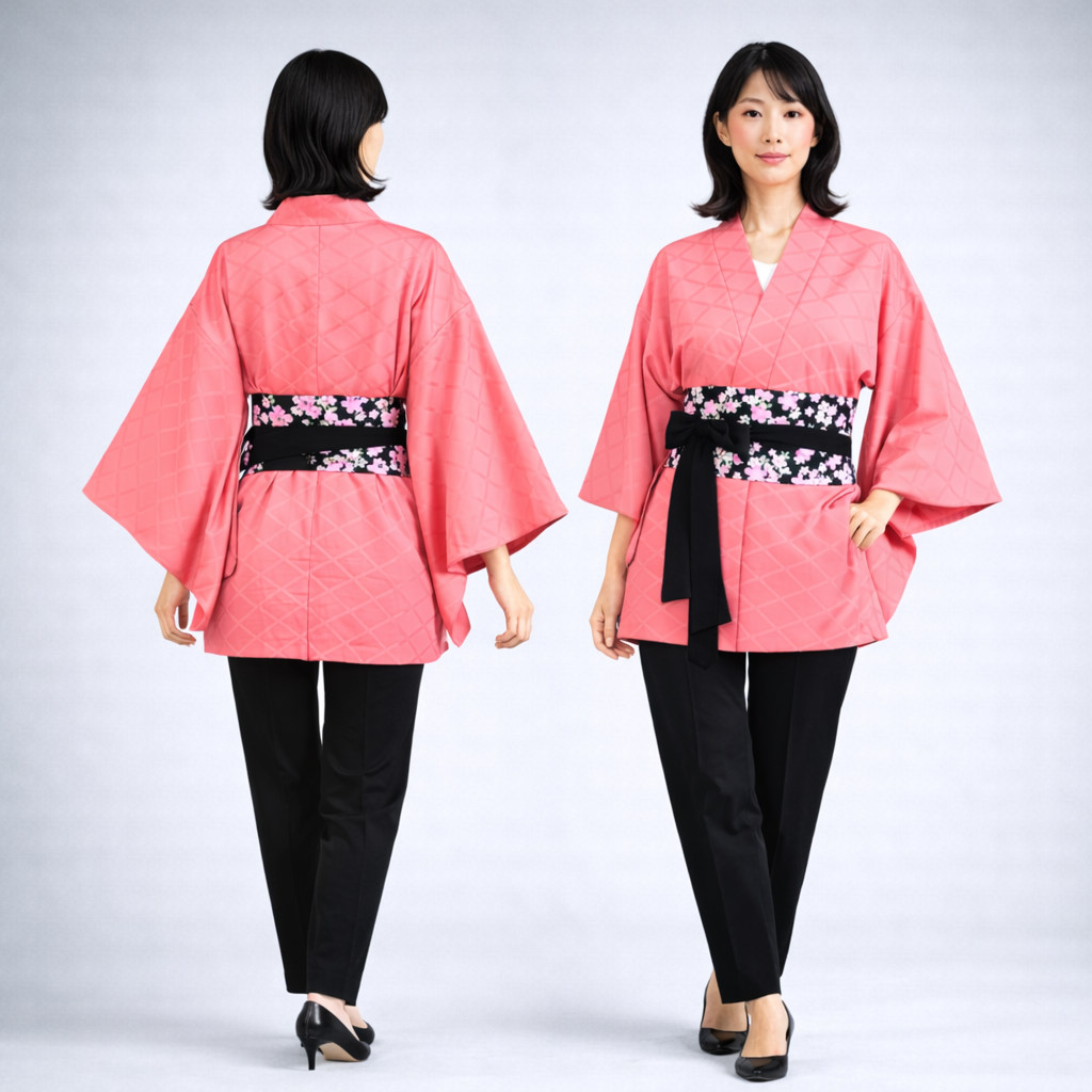 Vintage Japanese Silk Haori Jacket - Authentic Kimono Robe [Rose à rayures]