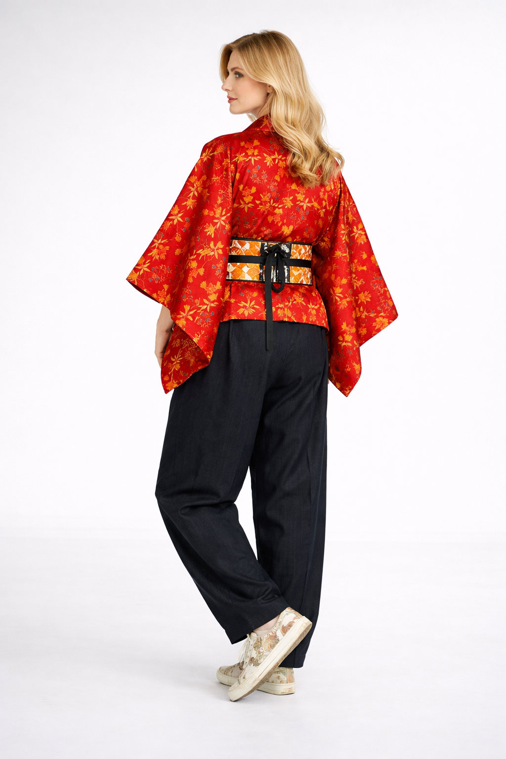 Vintage Japanese Silk Haori Jacket - Authentic Kimono Robe [Rouge de petites fleurs]