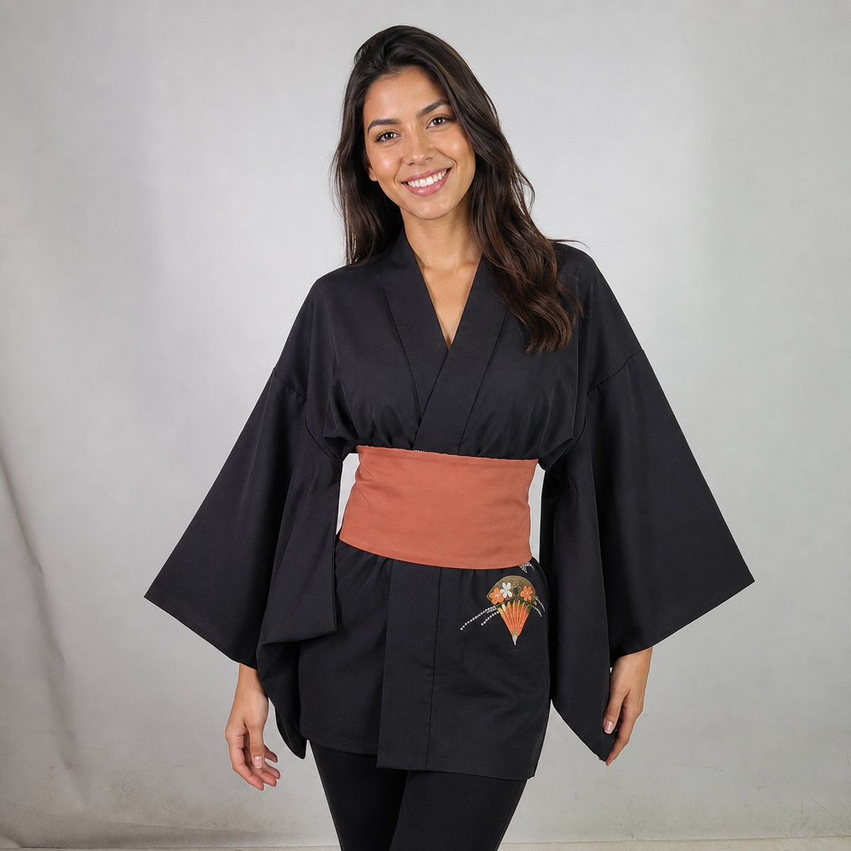 Vintage Japanese Silk Haori Jacket - Authentic Kimono Robe [Striped Rose]