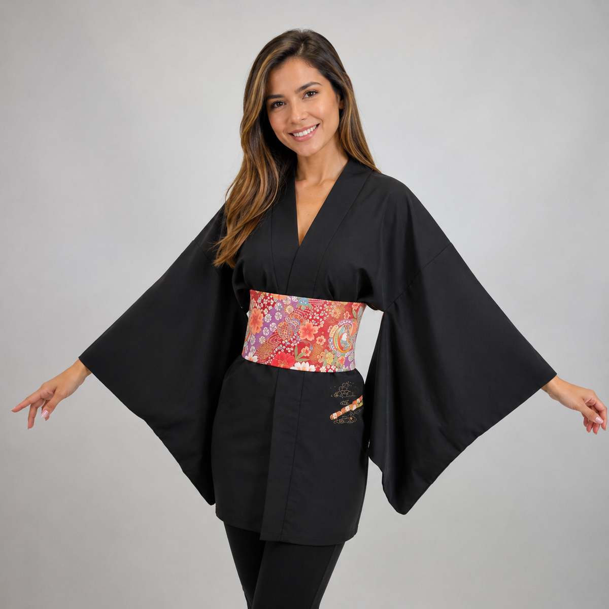 Veste Haori Vintage en Soie – Kimono Japonais Authentique – Goshoguruma et Fleurs de Prunier
