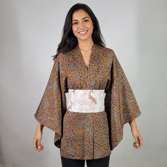 Veste Haori Vintage en Soie – Kimono Japonais Authentique – Moucheté Multicolore