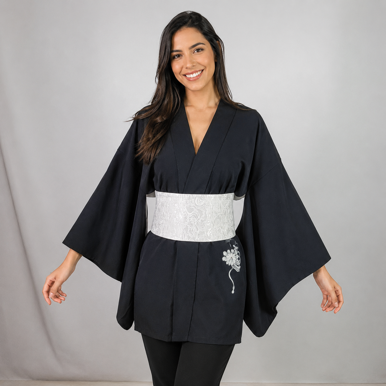 Vintage Japanese Silk Haori Jacket - Authentic Kimono Robe [Striped Rose]