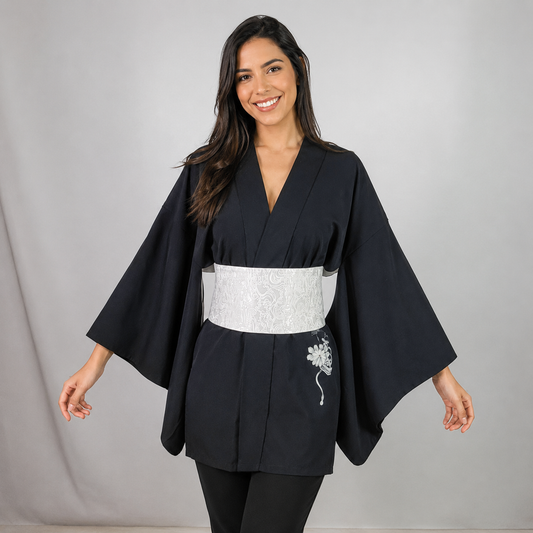 Vintage Japanese Silk Haori Jacket - Authentic Kimono Robe [Striped Rose]