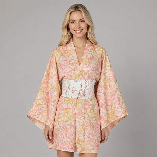 Vintage Japanese Silk Haori Jacket - Authentic Kimono Robe - Aurore Rosée