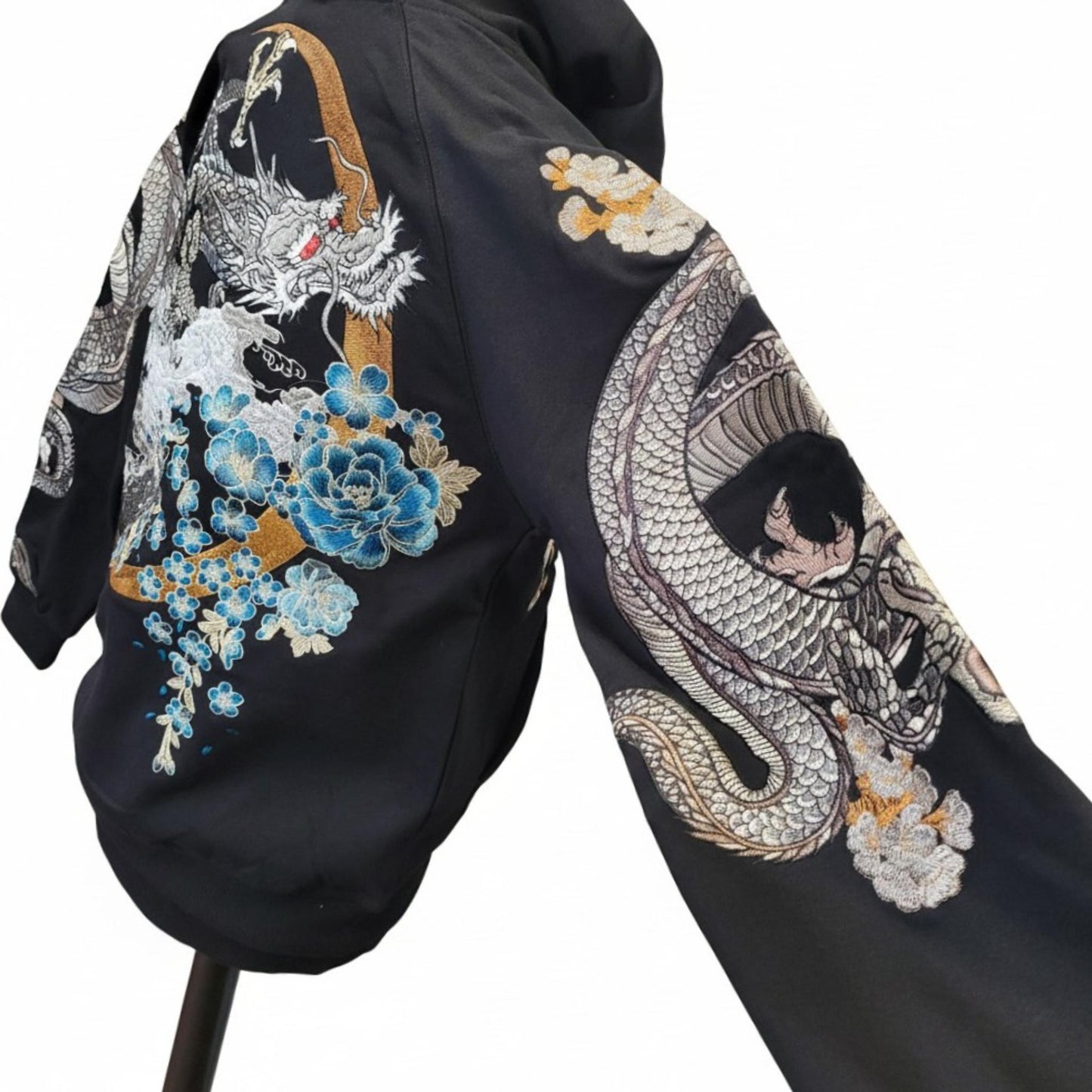 Hoodie Dragon Céleste bleu & Lune Dorée - Confort et Style Ancestral