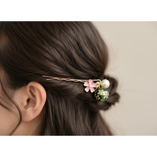 épingle à cheveux japonais - Boule de verre - 4 Couleurs