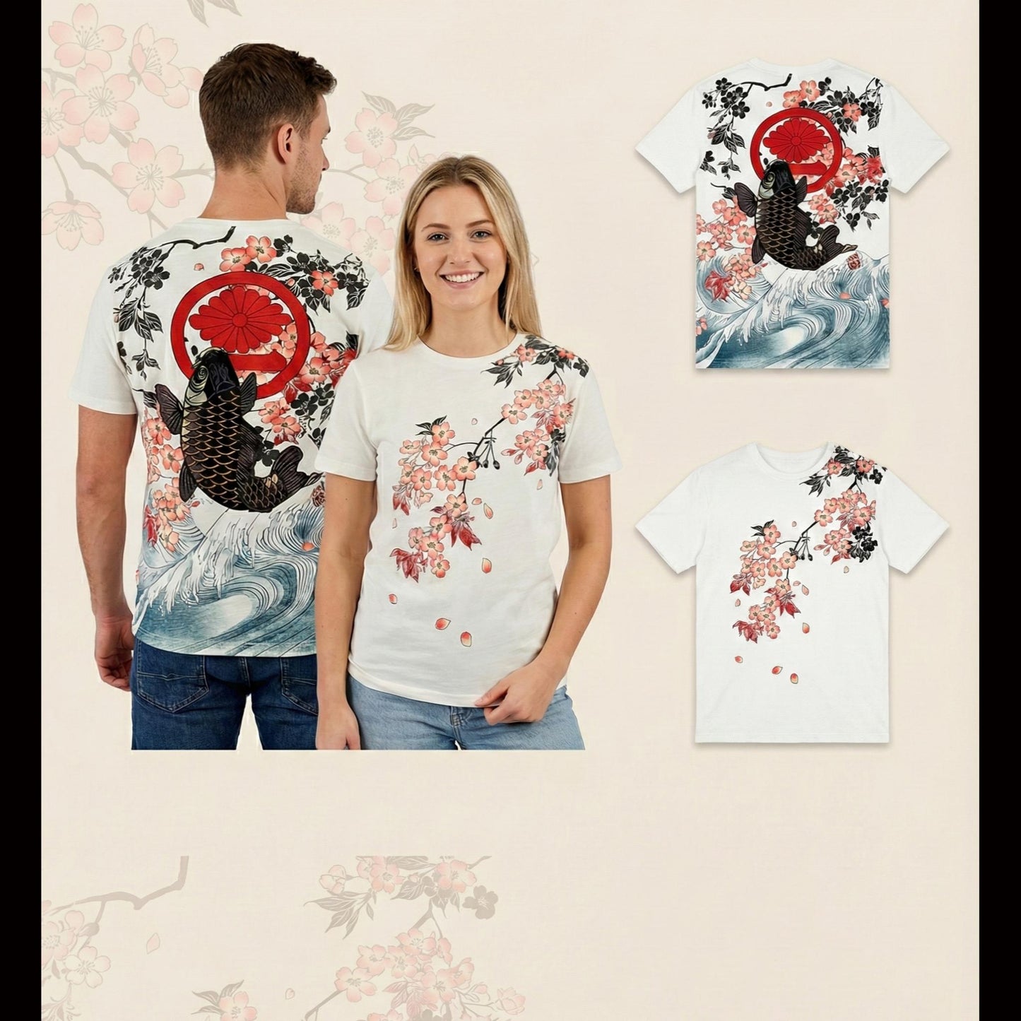 White short-sleeved t-shirt - Koi and Sakura