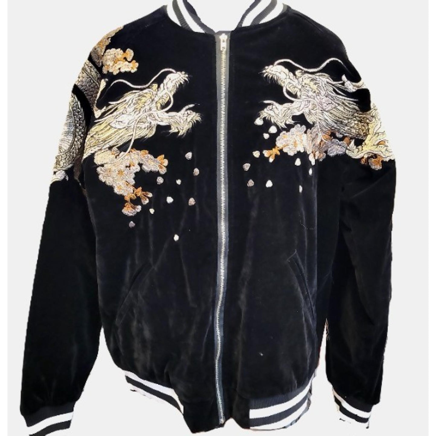 Black Velvet Sukajan Jacket - Japanese Dragon Embroidery