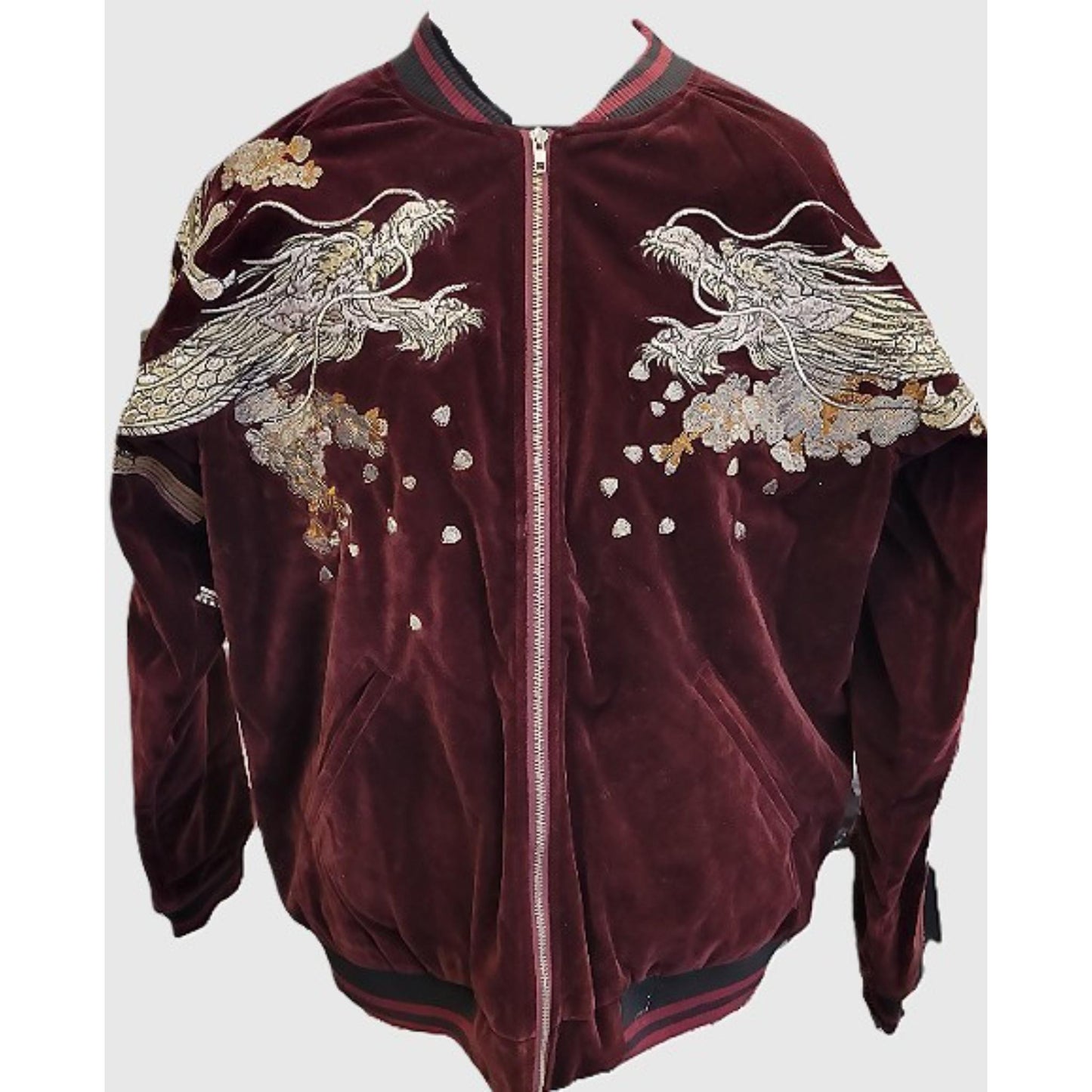 Blouson Sukajan en velours rouge - Broderie Dragon japonais