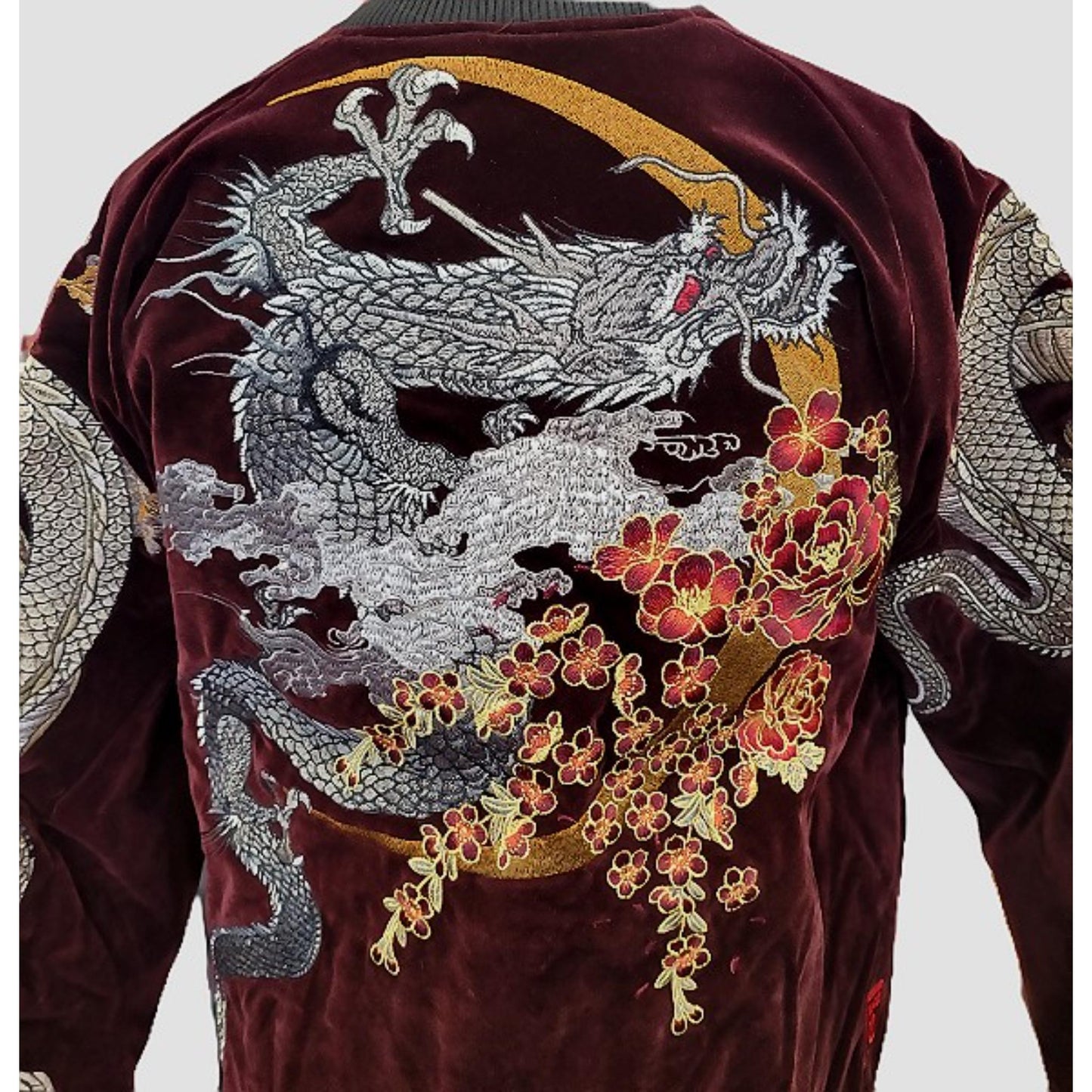 Blouson Sukajan en velours rouge - Broderie Dragon japonais