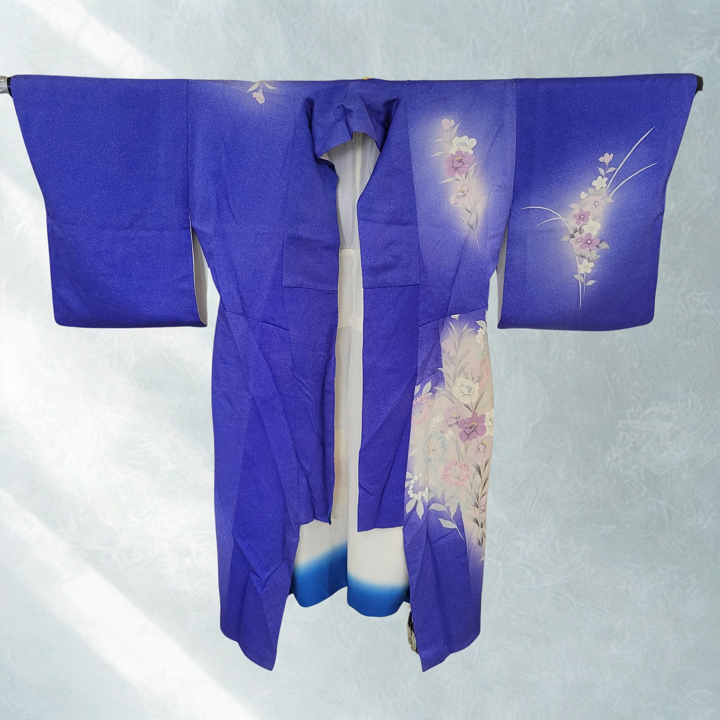 Veste Kimono Longue en Soie Vintage – Création Upcyclée avec Poches [Bleu Mystique]