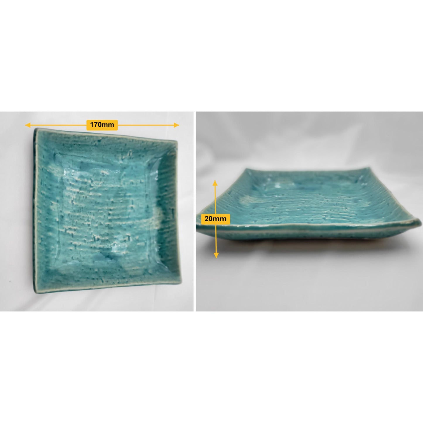 Assiettes artisanales – Série Turquoise "carrée et ovale"