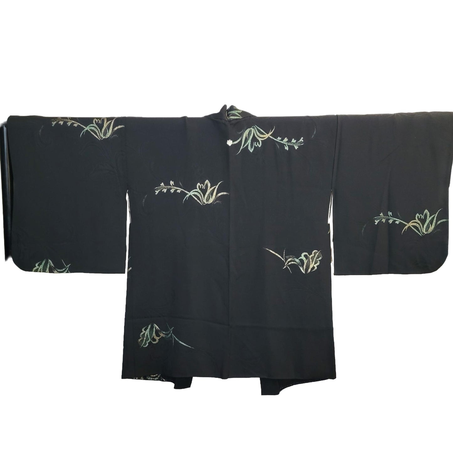 Vintage Japanese Silk Haori Jacket - Authentic Kimono Robe Noir [Inspiré du muguet]