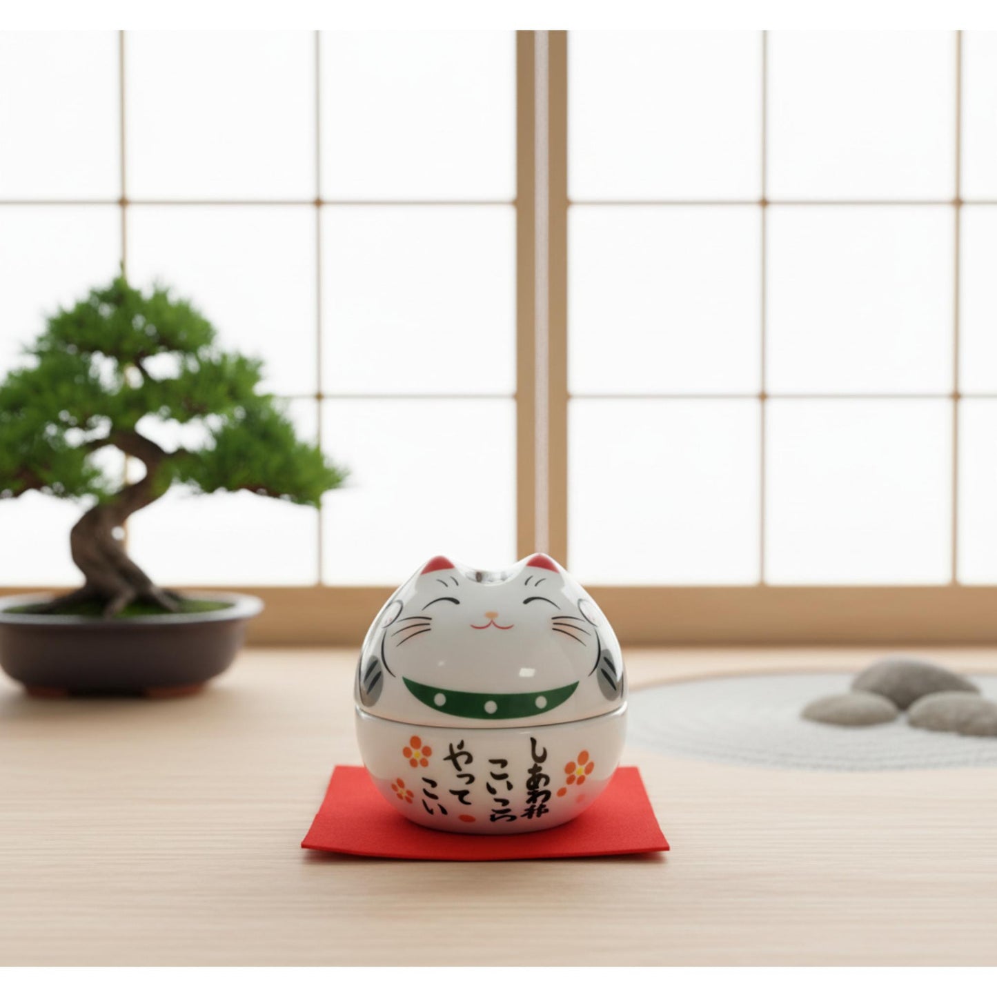 Boîte Maneki Neko levant les deux mains