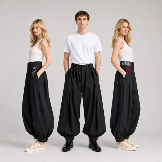 Pantalon Hakama Japonais – Coupe Large et Élégante - Noir élégant.
