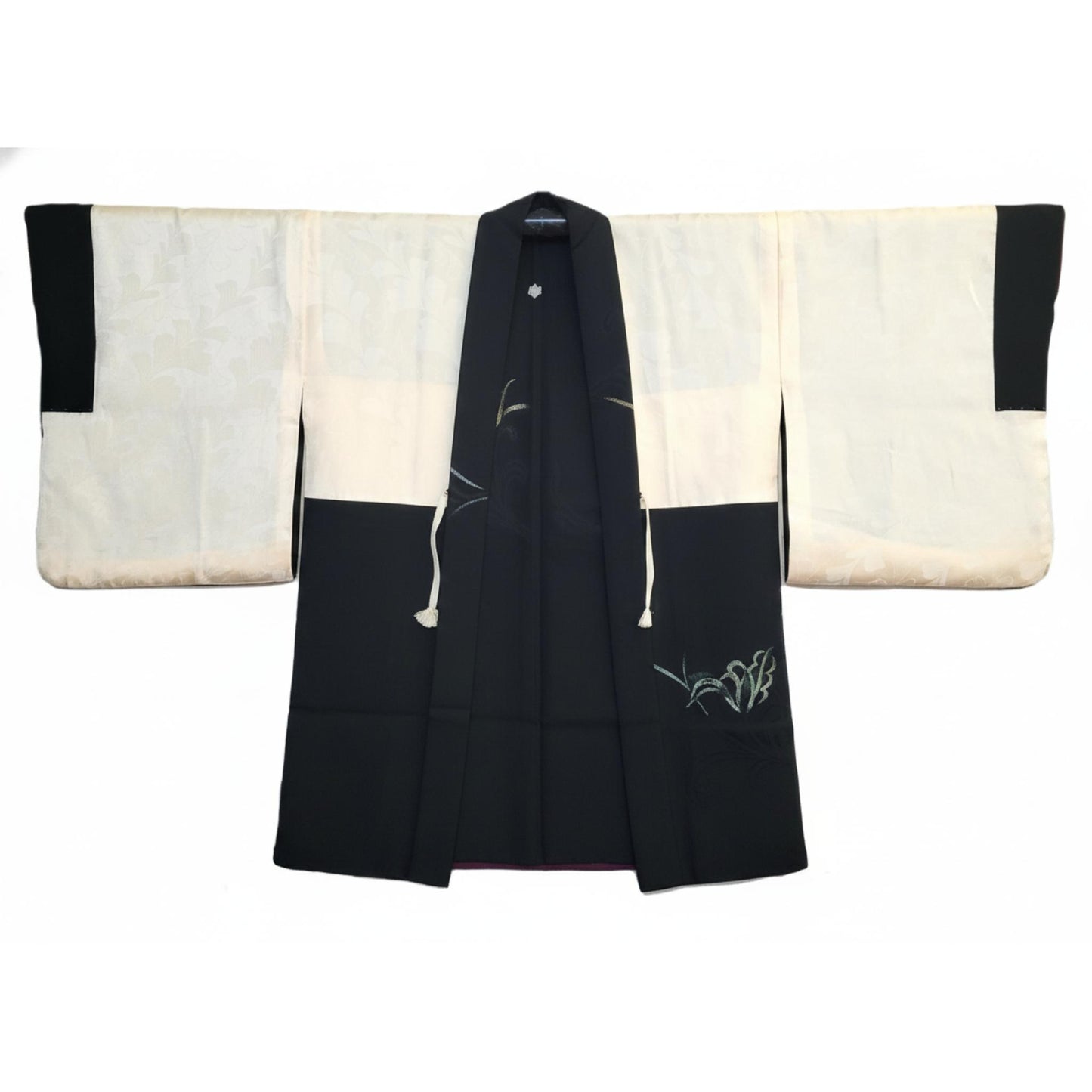 Vintage Japanese Silk Haori Jacket - Authentic Kimono Robe Noir [Inspiré du muguet]