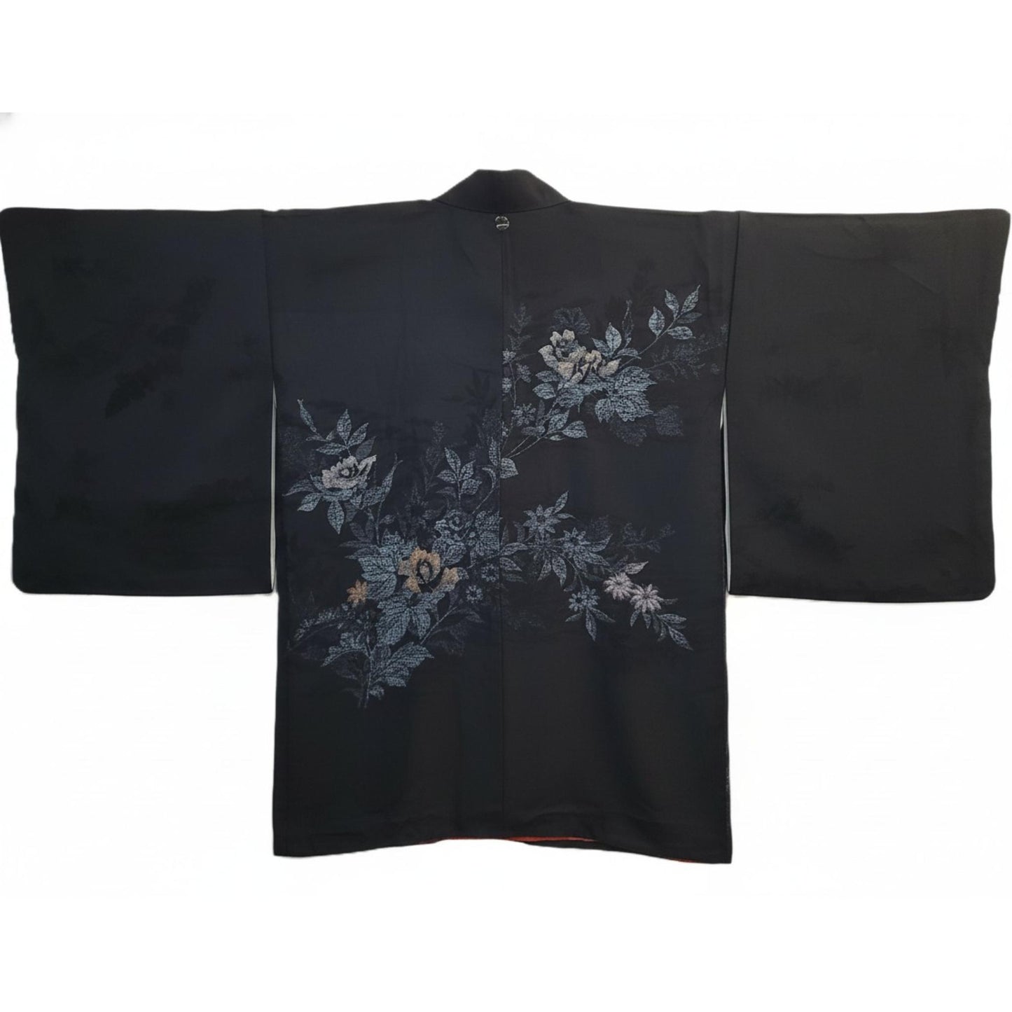 Vintage Japanese Silk Haori Jacket - Authentic Kimono Robe Noir [Des roses]