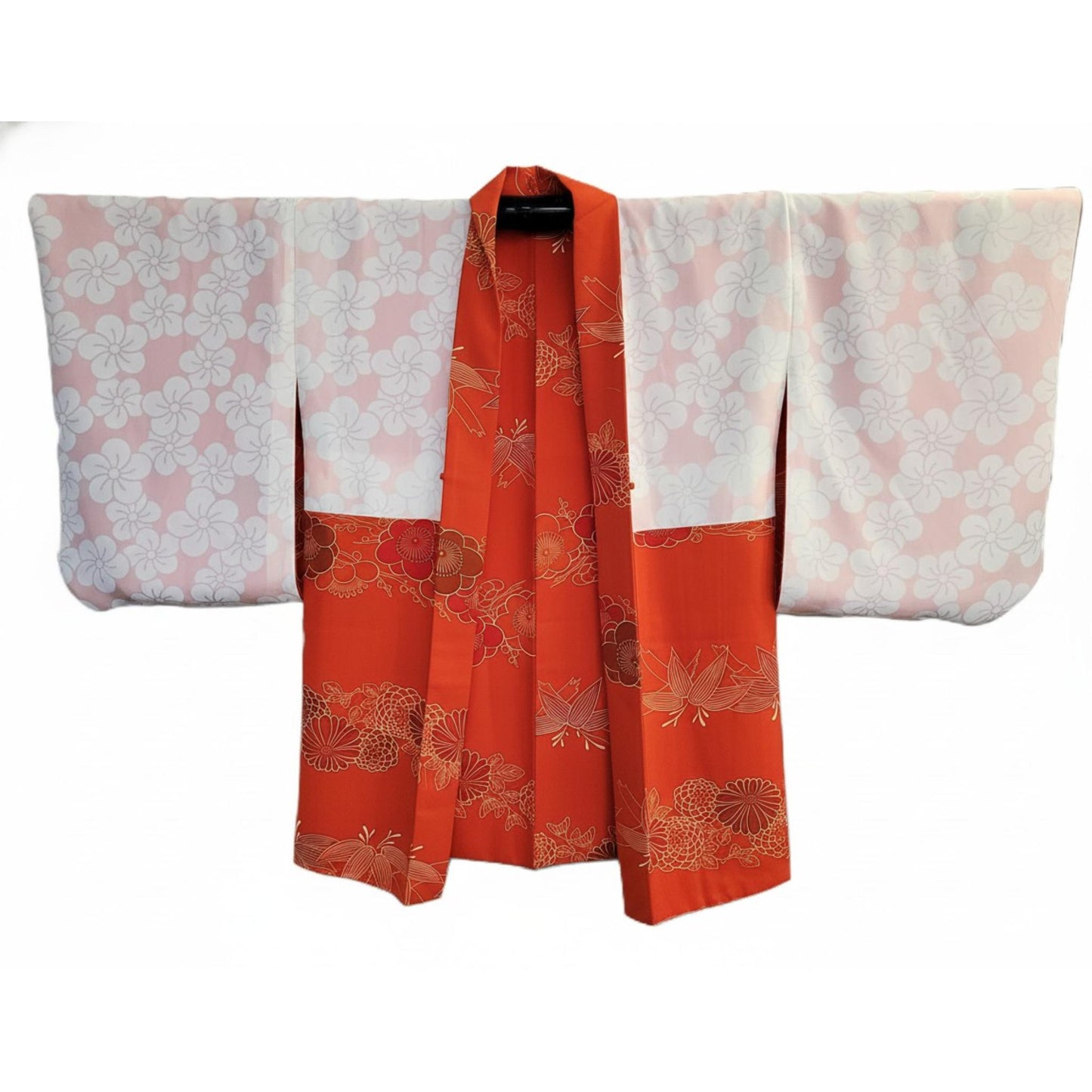 Vintage Japanese Silk Haori Jacket - Authentic Kimono Robe [Orange fleur de prunier]