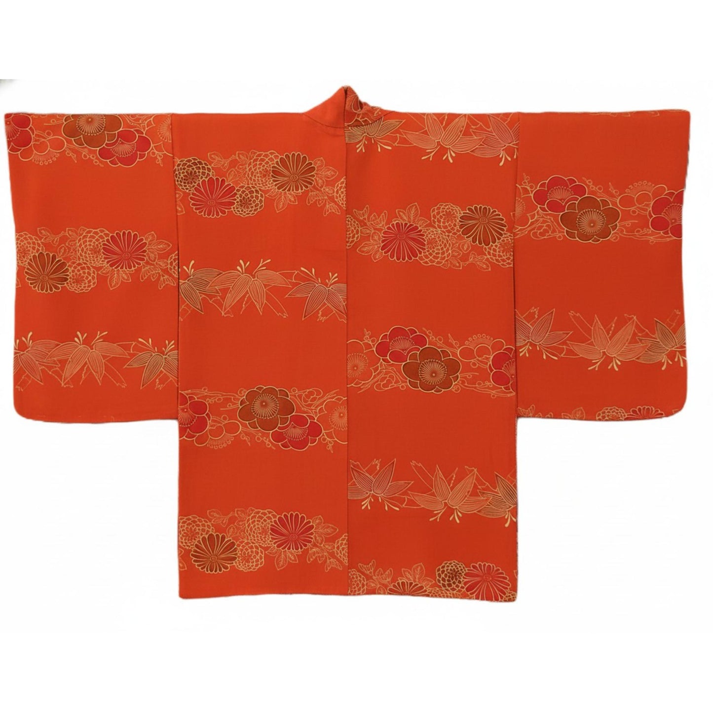 Vintage Japanese Silk Haori Jacket - Authentic Kimono Robe [Orange fleur de prunier]