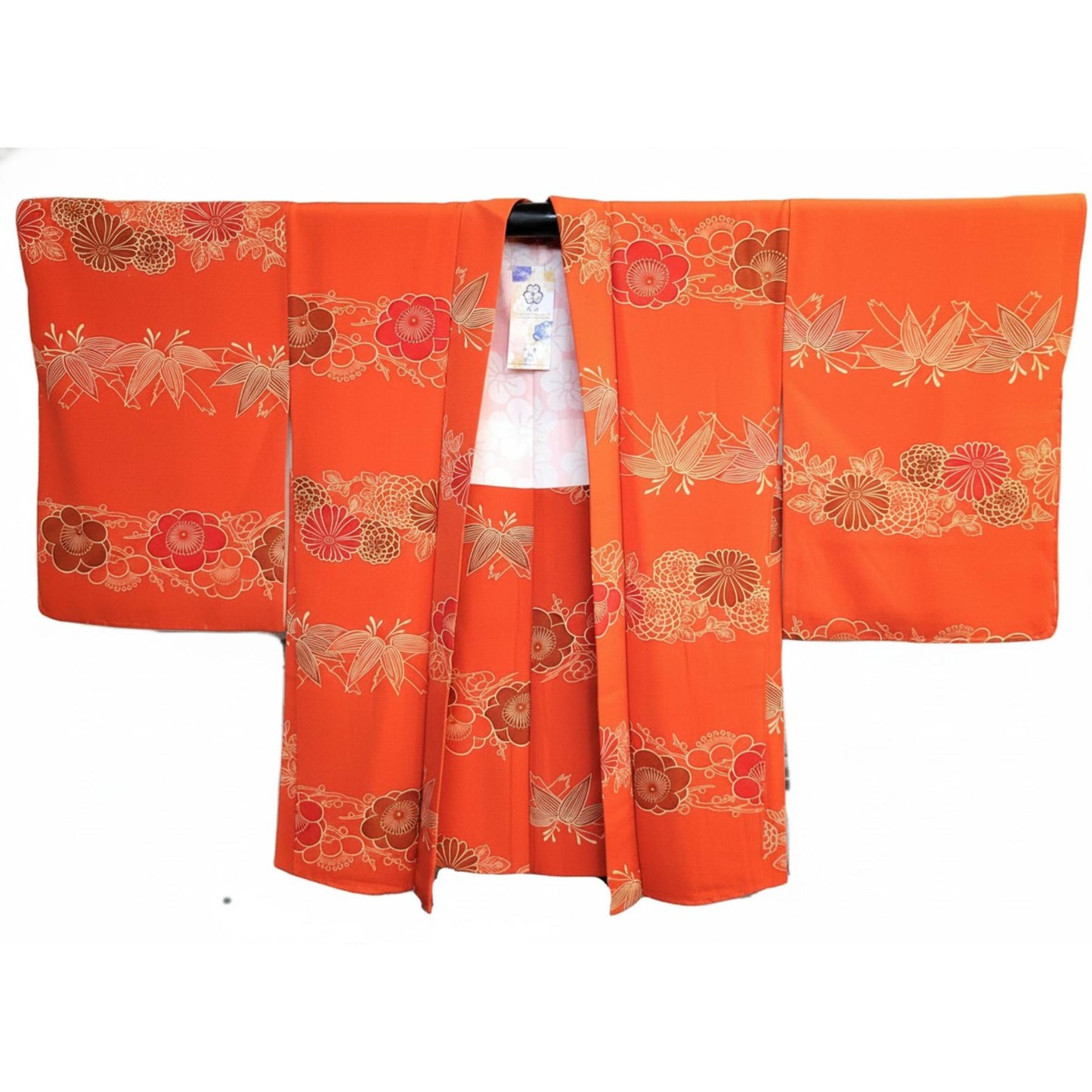 Vintage Japanese Silk Haori Jacket - Authentic Kimono Robe [Orange fleur de prunier]