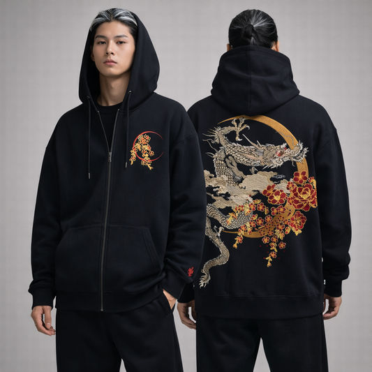 Hoodie Dragon & Lune Mystique - Élégance et Force Ancestrale